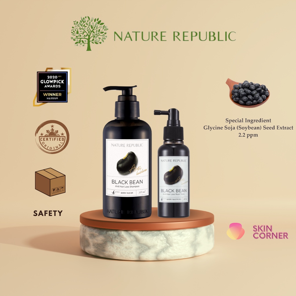 Nature Republic Black Bean Anti Hair Loss Shampoo /  Root Tonic Essence Rambut Rontok
