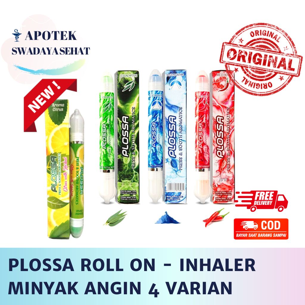 PLOSSA Minyak Angin Inhaler Roll On Aromatherapy Eucalyptus - Blue Mountain Relaxing - Red Hot Extra Hangat - New Citrus Baru