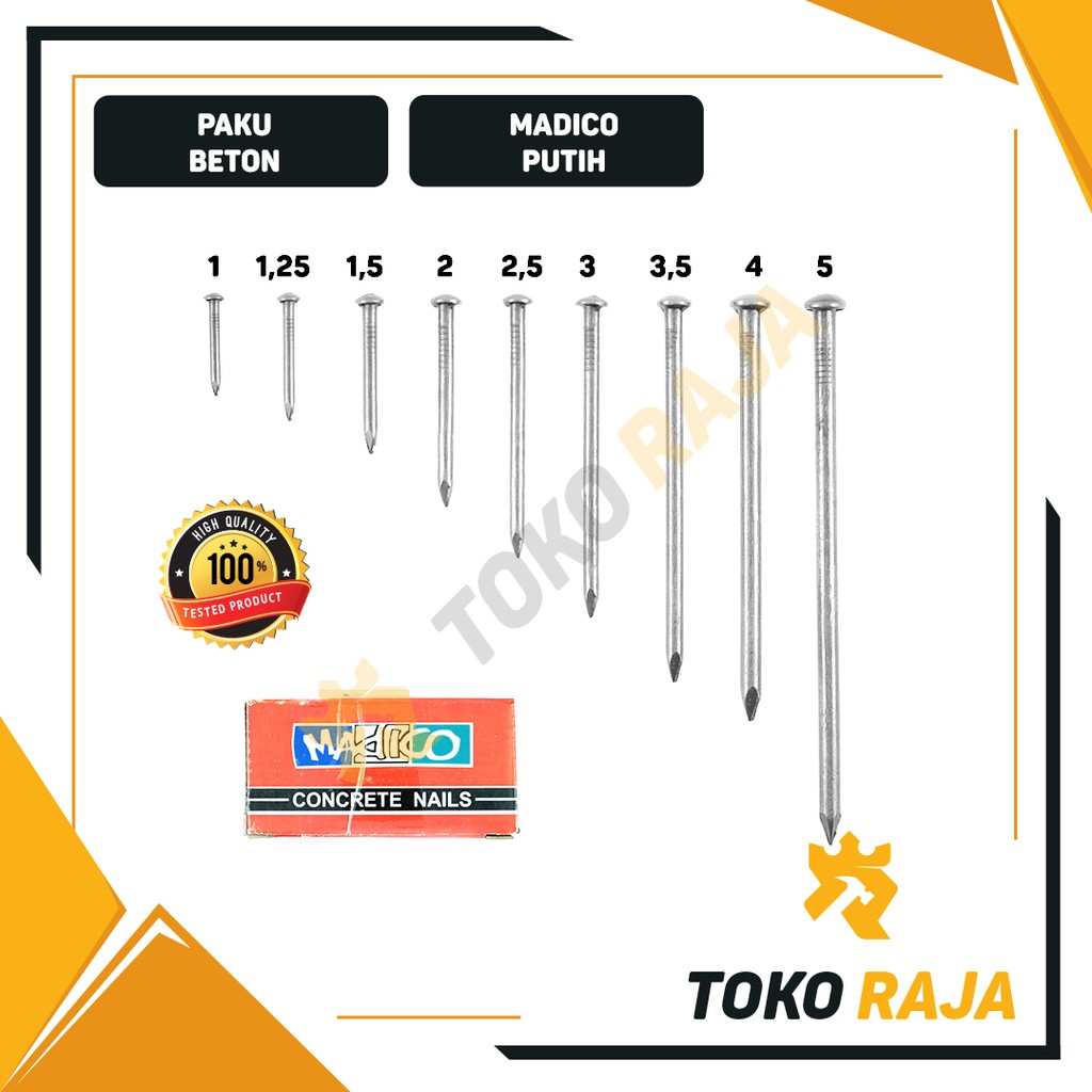 Paku Beton Madico Putih 1in, 1,25in, 1,5in, 2in, 2,5in, 3in, 3,5in, 4in, 5in Berkualitas