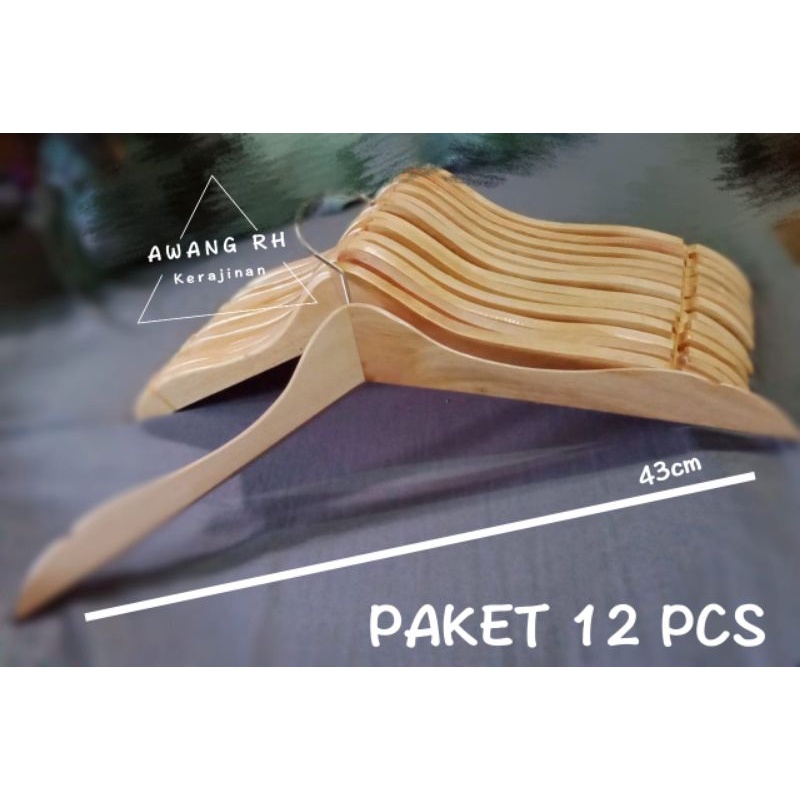 Hanger baju 1 lusin / Hanger kayu / Hanger pakaian / hanger distro / hanger baju
