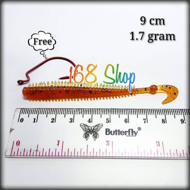 Soft Lure Cacing Laut Ekor Curly Tail Swimbait 9cm 1.7gram Free Worm Hook