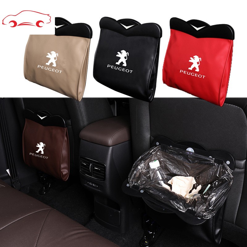 Car Organizer Seat Back Storage Bag Auto Leather Pocket Holder Car Trash Bin Garbage For Peugeot 308 206 208 3008 508 408 207 406 405 407 2008 5008 306 307 RCZ