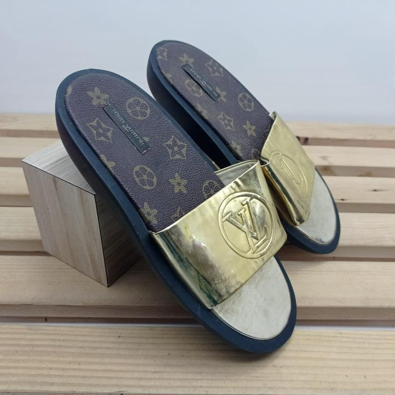sandal louis vuitton slides wmns   sandal wanita  merk louis vuitton  warna coklat  size 39