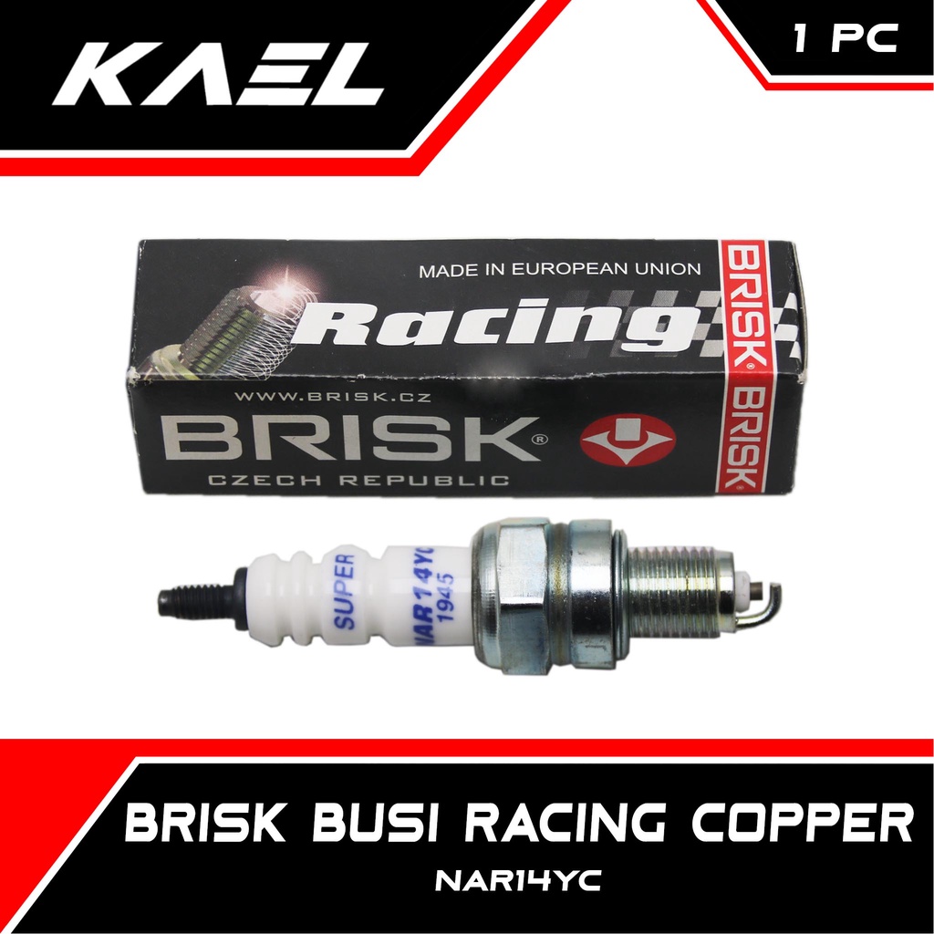 BRISK Busi Racing Copper NAR14YC Grand/Supra Fit-New/Mio Lama-Old-Carbu-Sporty-Smile-M3-Z-S/Soul GT 115-125 New Bluecore/X-Ride/FreeGo/Fino-FI-F1-Grande/Fazzio/D Tracker 150/KLX 150/Blitz/Win Coper Spark Plug