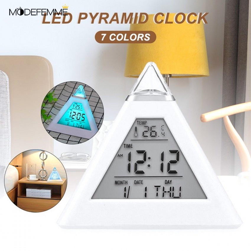 Jam Alarm Digital Portable Bentuk Piramida Dengan Led 7 Warna Untuk Kantor