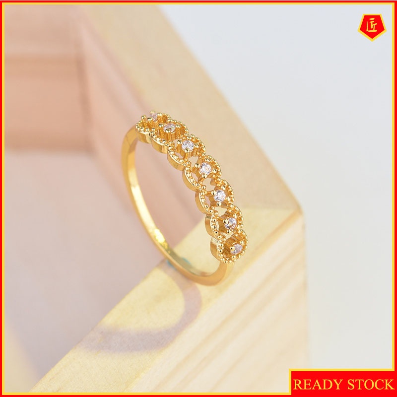 [Ready Stock]Vintage Simple Lace 18K Gold Diamond Ring Women's Fashion