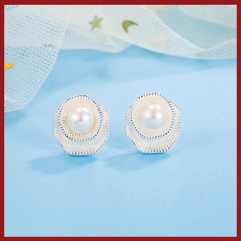 Anting Tusuk Mutiara Bentuk Bunga Teratai Geometris Untuk Wanita U1078