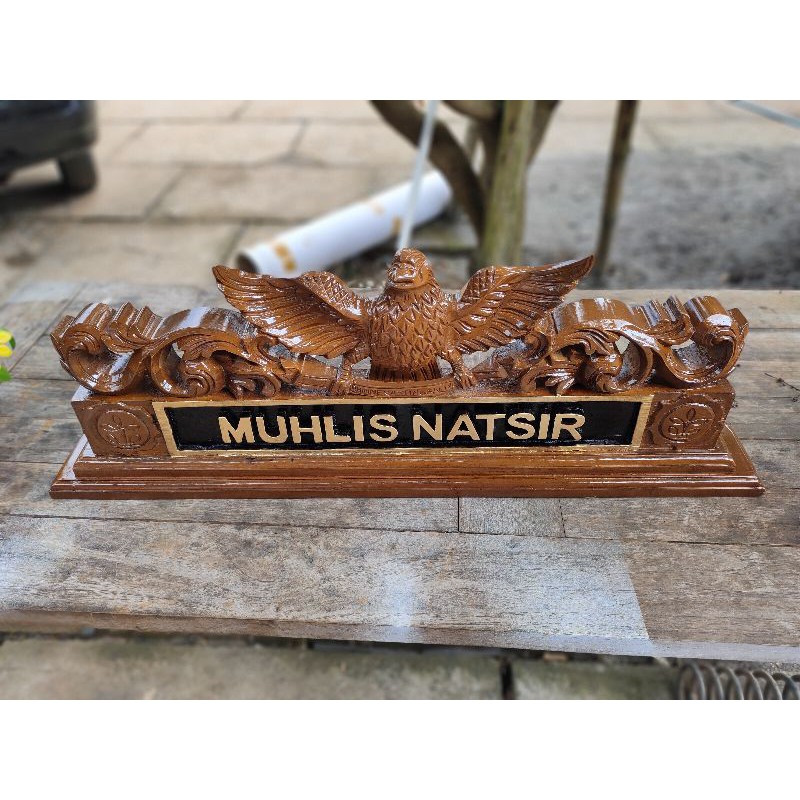 Papan Nama Meja Kayu Jati Ukir