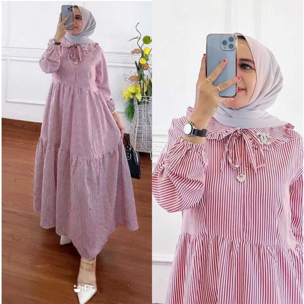 XC - TYARA MIDI DRESS / DRESS TERBARU / FASHION WANITA TRENDY / DRESS SALUR TERLARIS