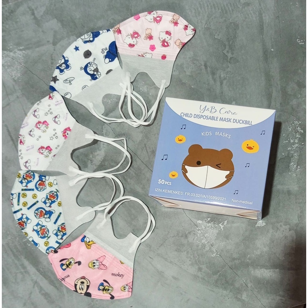 READY MASKER DUCKBILL ANAK YNB Y&amp;B MIX MOTIF CEWEK COWOK ANAK KIDS BOY GIRL ISI 50 LBR PER BOX