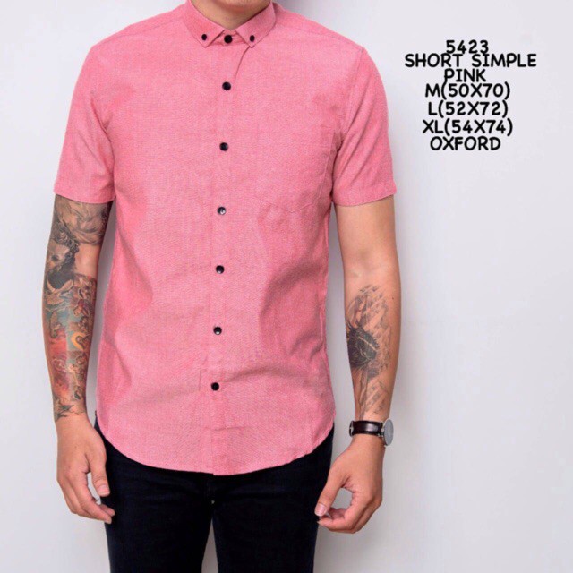kemeja polos pria kerah PENDEK PINK baju cowok distro 5423