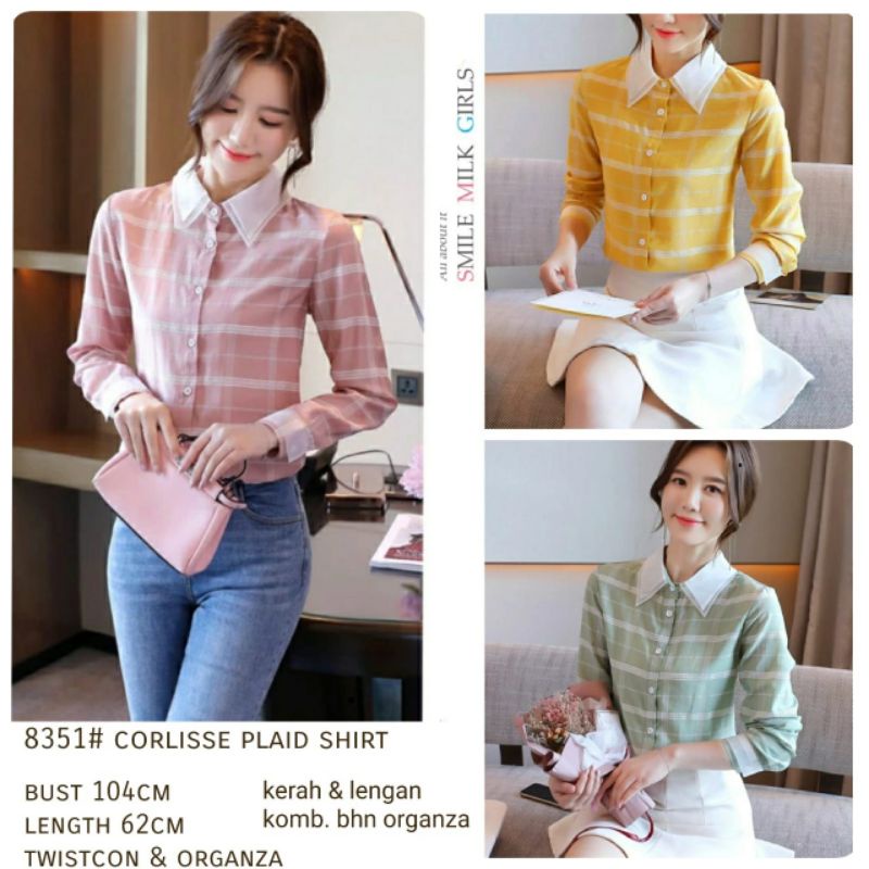 MDLV ~ 8351# Corlisse Plaid Shirt Kemeja Korea Motif Kotak Fashion import