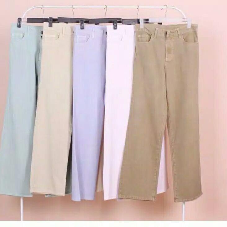 New Sale CELANA KULOT JEANS LOOSE WANITA POLOS PASTEL LILAC CREAM HIGHWAIST JENS CUTBRAY