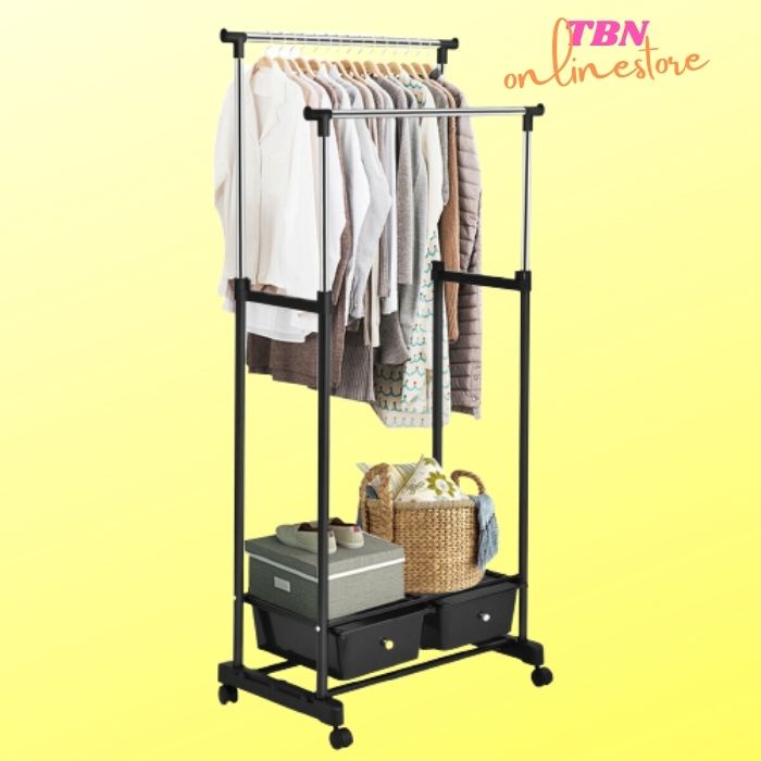 Stand Hanger DOUBLE Rod Rack Gantung rak Serbaguna Baju Gantungan Laundry Pajangan