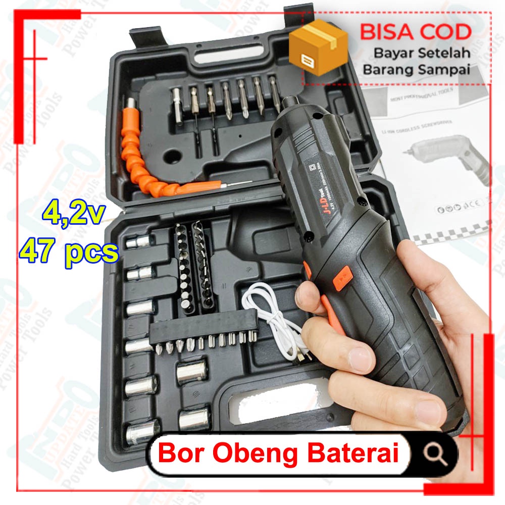 Bor Obeng Baterai J.LD Tool Mesin Bor Cordless Mini 4.2V Skrup 47 PCS Mata Bor Tangan Screwdriver-4