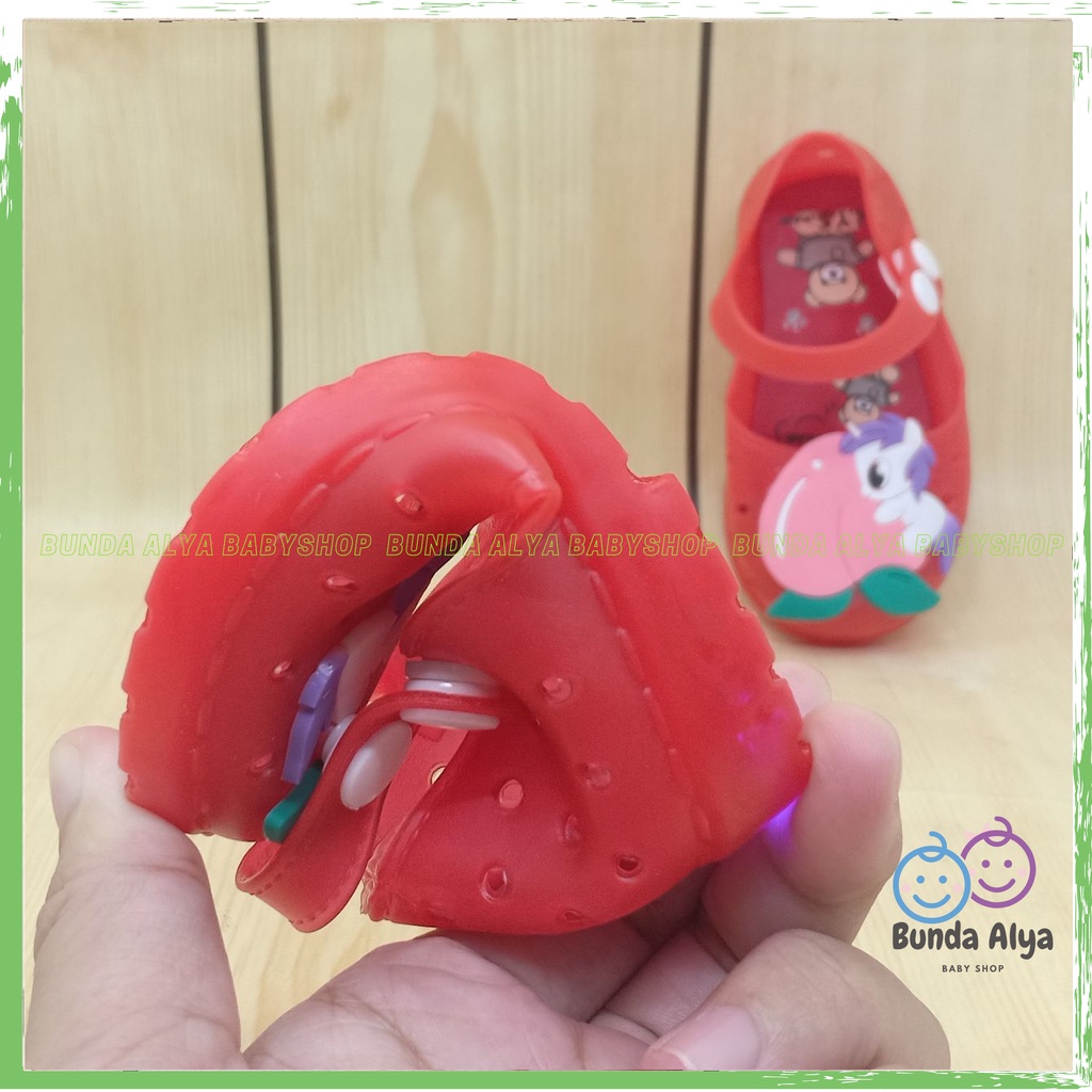 Sepatu Anak Perempuan Jelly LED Usia 6 Bulan Sampai 2 Tahun MERAH Sepatu Anak Cewek Motif Kuda Pony Lucu Sepatu Karet Elastis Bisa Menyala Size 18-23