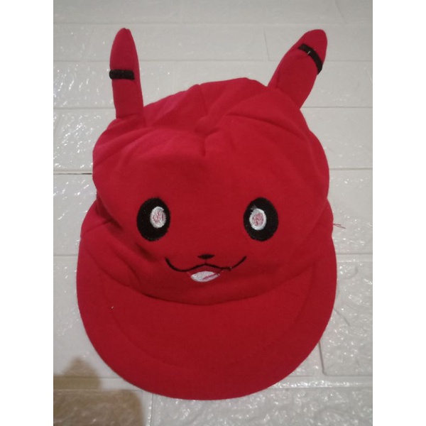 LYSASHOP - Topi Anak Bayi Lucu Motif Kucing/Topi Kupluk Bayi-Pikachu Merah