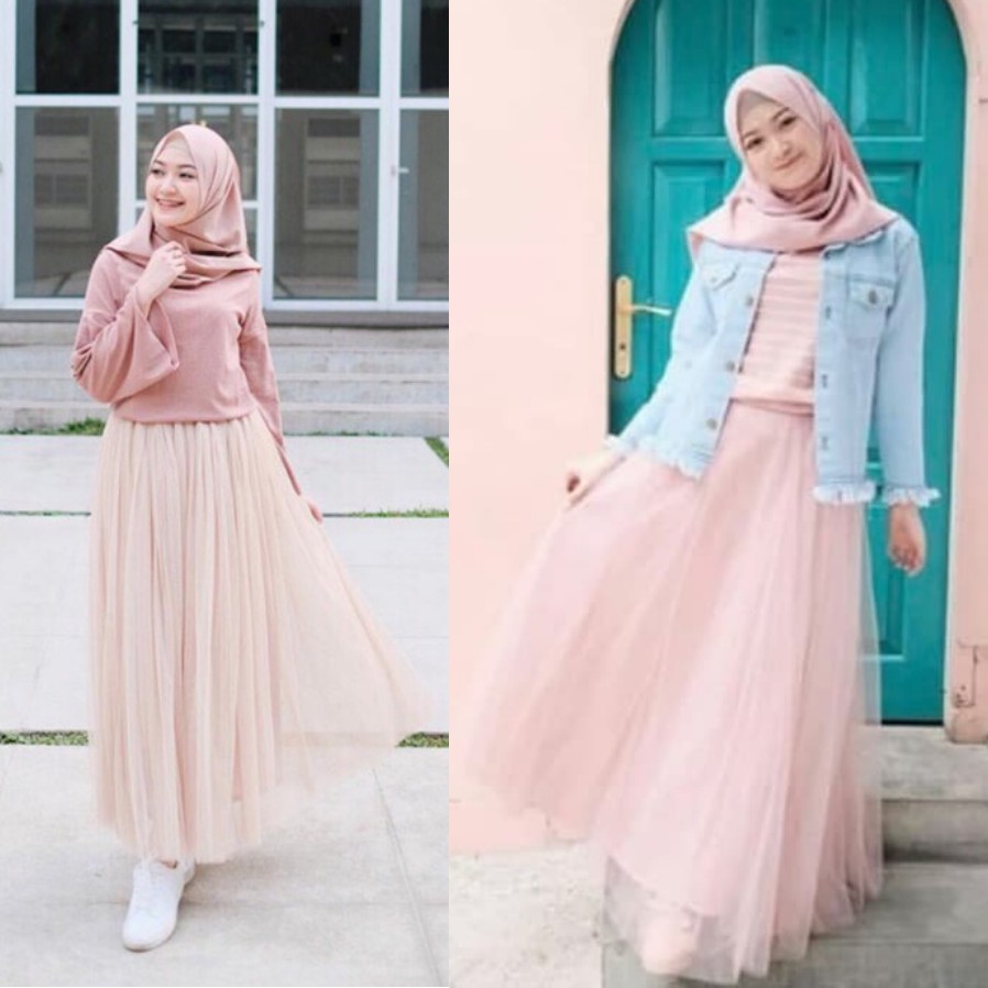 Alny Hijab - Rok Tutu Maxy Model Higth Waist Lipat bahan mesh Tulle elastis