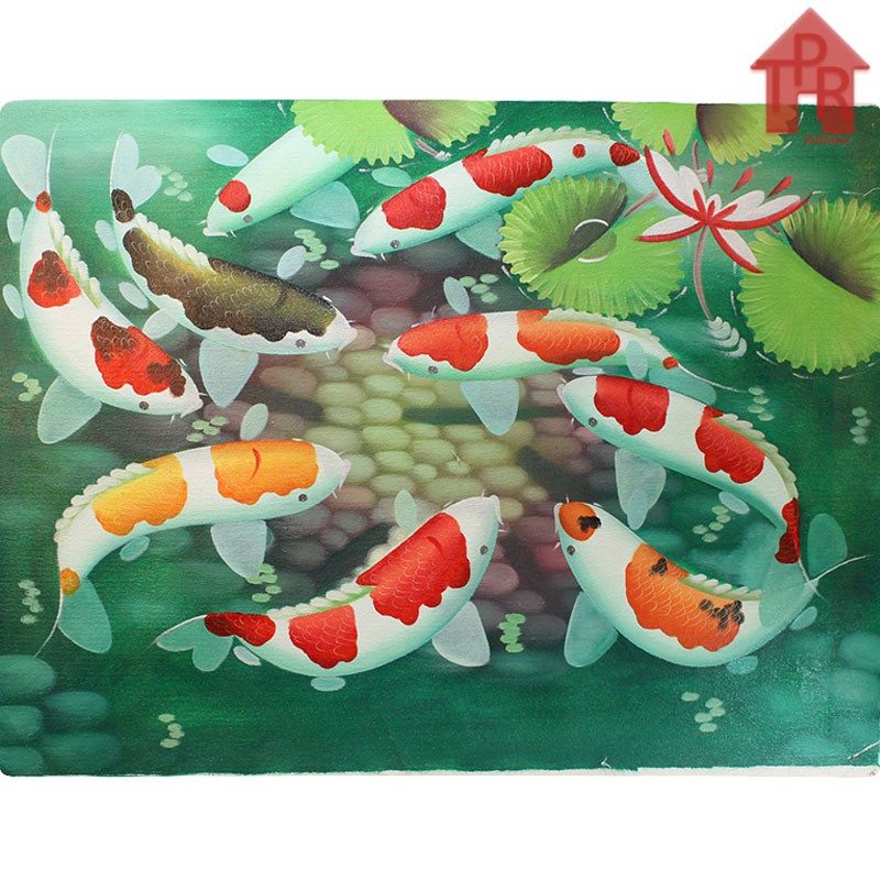 Lukisan Asli - Ikan Koi 9 Ekor / Fengshui 60x80cm.
