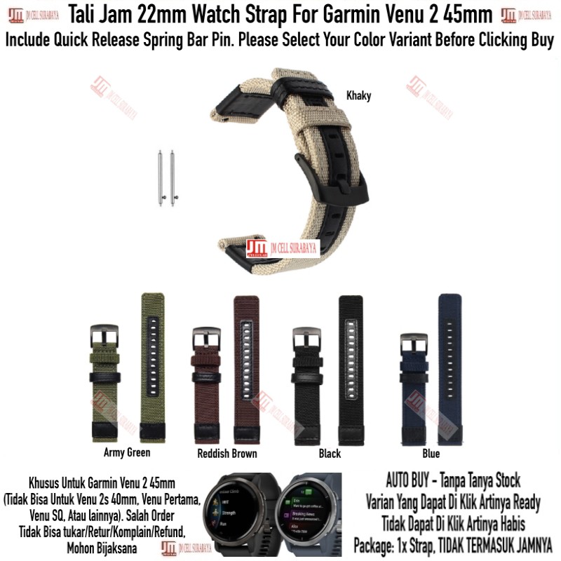 Tali Jam Tangan 22mm Watch Strap Garmin Venu 2 45mm - Woven Nylon Kanvas