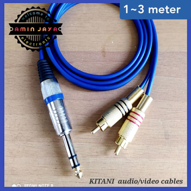 Kabel jack rca 2 ke 1 kabel jack 6,5 stereo to rca