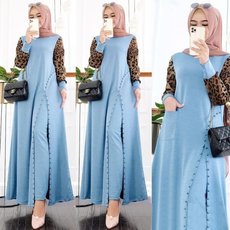 SET CELANA HANNA MUTIARA LONG SET, MOSCREPE PREMIUM, GAMIS HIJAB MUSLIM, SETELAN