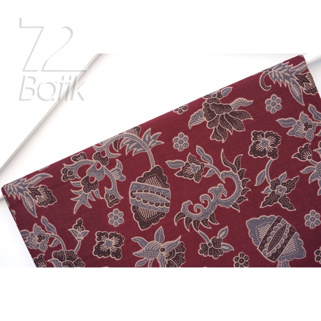 KAIN BATIK PREMIUM Bahan Katun Motif Kembang Warna Merah Maroon Maron Marun 722427 Cap 72 Jarik Jarit Samping Kebat Panjang Batik Katun Modern Premium Bahan Seragam Batik Pernikahan Kantor Keluarga Murah Kamen Jadi Batik Bali Lembaran