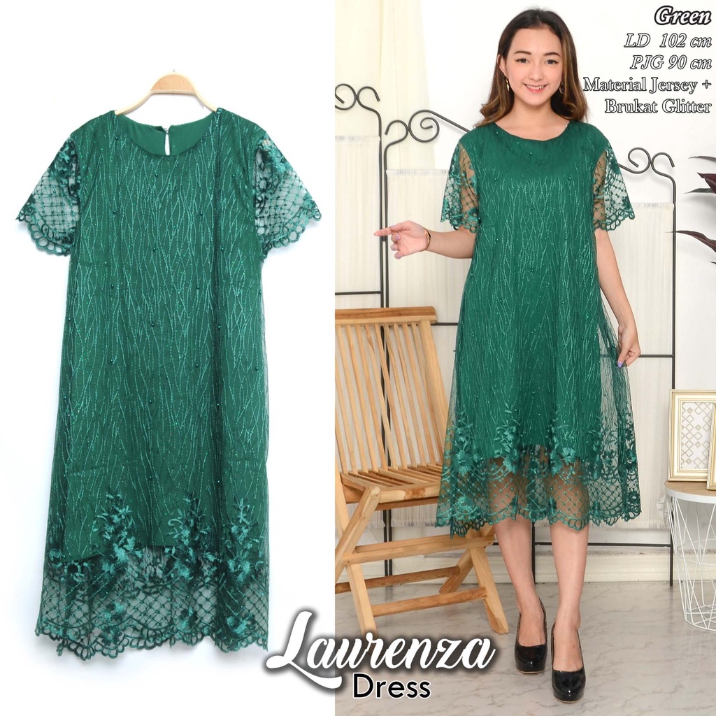 Arnis / Laurenza Dress Tulle Brokat Glitter Mutiara Midi Dress / COD