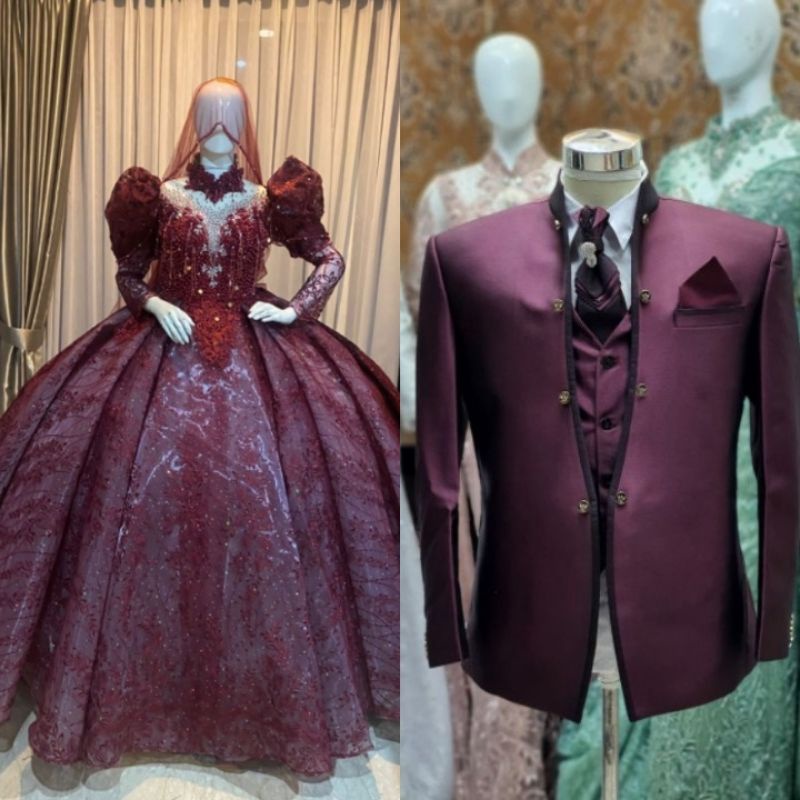 COUPLE GAUN PENGANTIN DAN JAS PREMIUM MEWAH | GAUN PASANGAN TERBARU | BAJU  COUPLE MODREN |GAUN MASA KINI