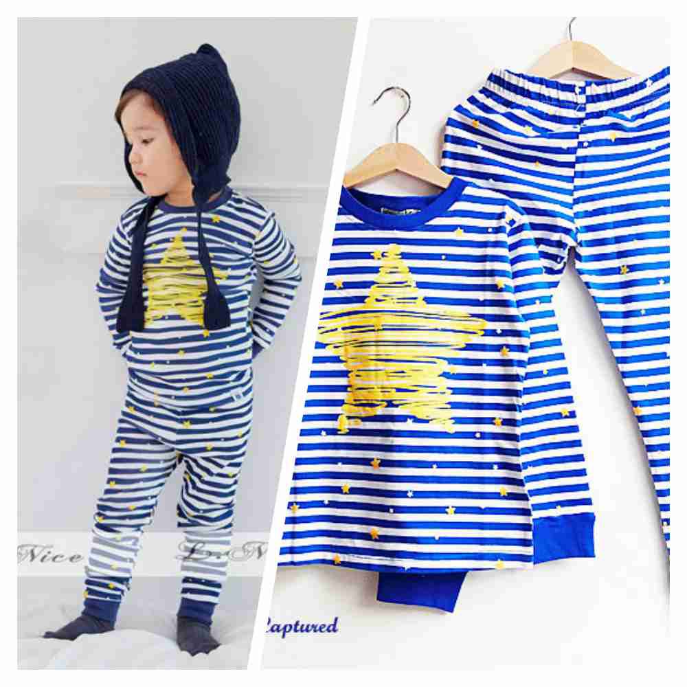Piyama anak laki / baju tidur anak katun / setelan anak laki / kaos anak laki strip 9,10,11,12th