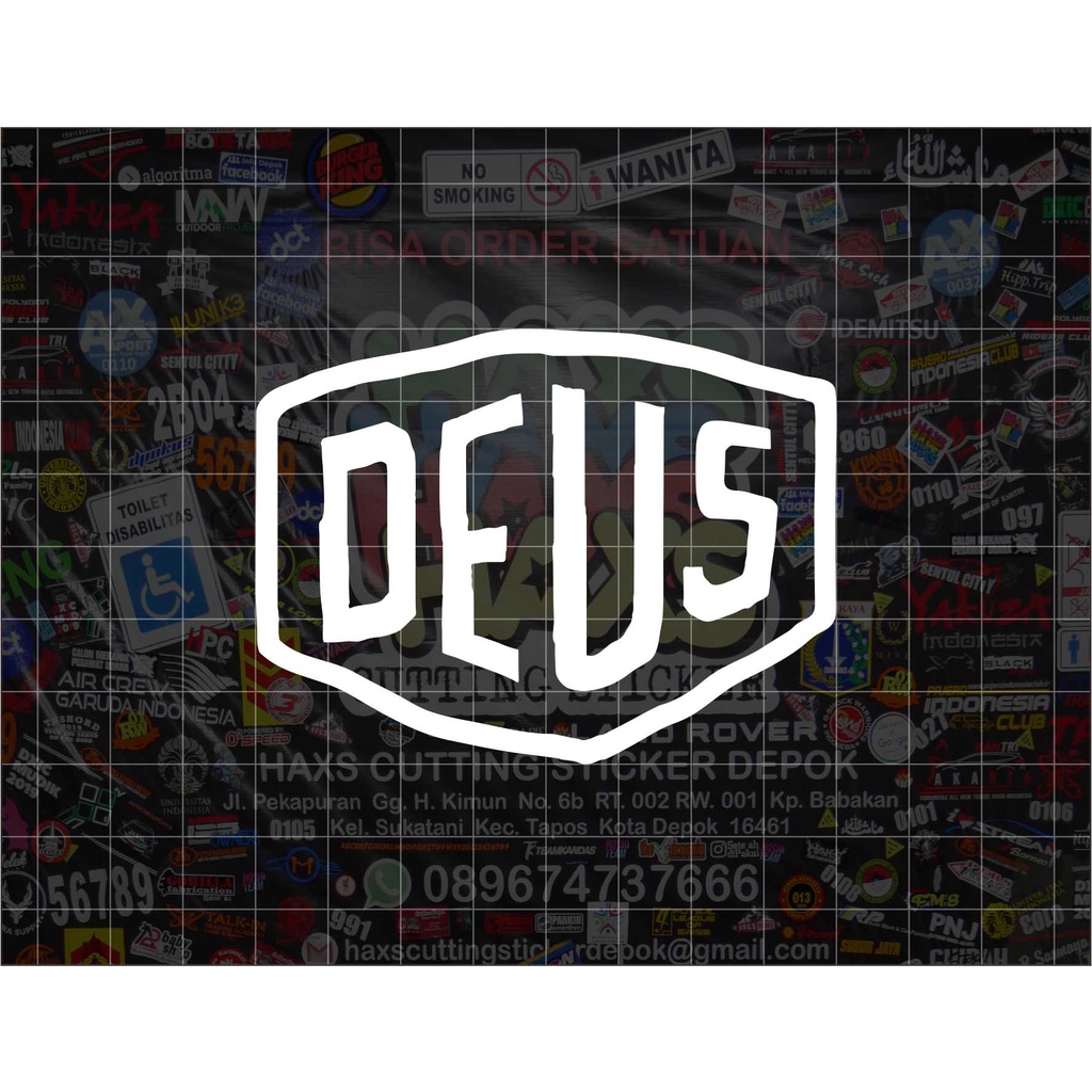 Cutting Sticker Logo Deus Ex Machina Ukuran 8 Cm Putih