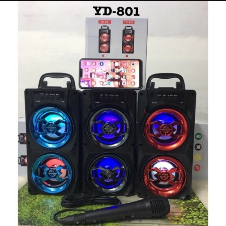 Promo Terbaru!!! Speaker Portable YD-801 Bluetooth Super Bass MP3 Player USB Radio Free Microphone