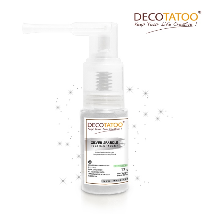 

Decotatoo Shiny SILVER SPARKLE Color powder spray 17 gr (pewarna makanan)