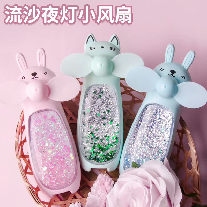 Kipas Angin Mini Portable Gantung Leher Desain Kartun Bubuk Glitter Rechargeable