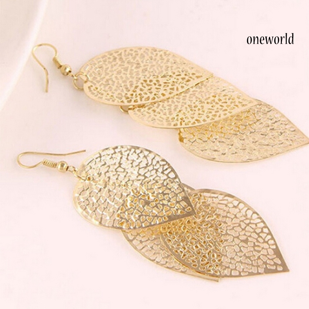 OW@ Fashion Women Hollow Leaf Shaped Drop Dangle Hook Earrings Party Jewelry Gifts