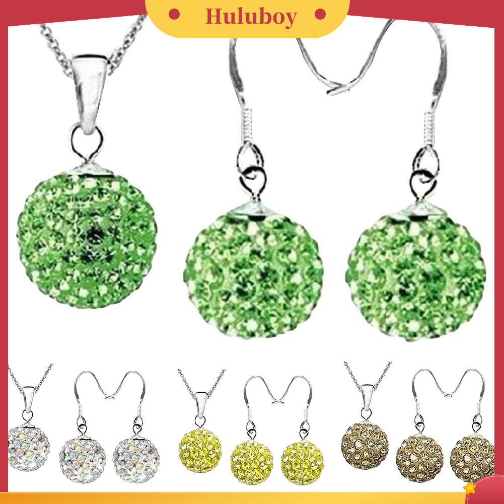 Hu Hu Hu Hu Hu Alat Bantu Pasang Kacamata♡ 2pcs / Set Kalung Anting Kait Bentuk Bola Aksen Berlian Imitasi Untuk Wanita