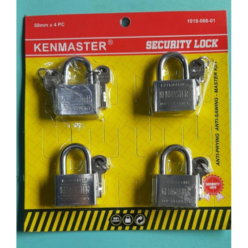 UK.50mm set 4 pcs . Kenmaster, Gembok, Kunci gembok, Master Key,