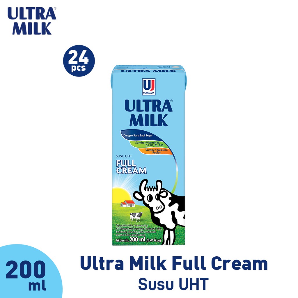 Promo Harga Ultra Milk Susu UHT Full Cream 200 ml - Shopee