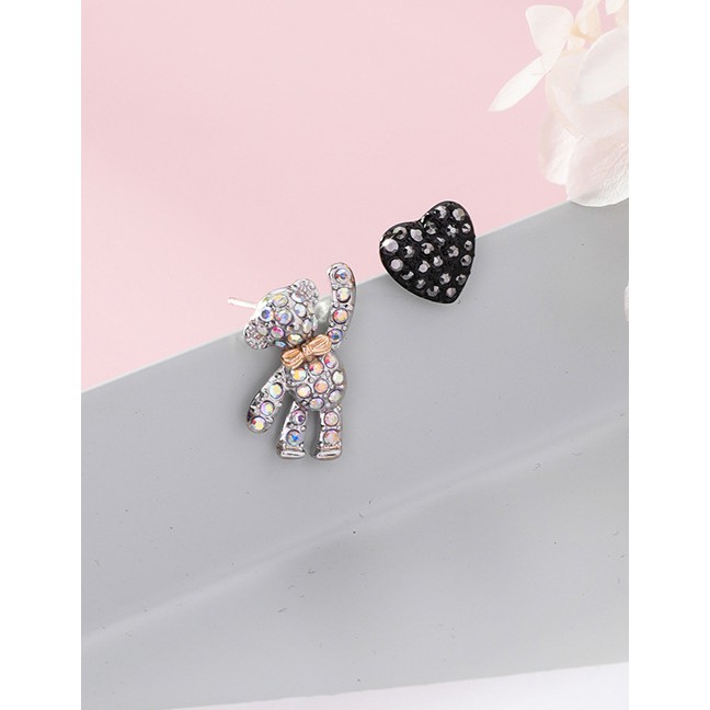 LRC Anting Tusuk Fashion Black+silver Color Heart&amp;bear Shape Decorated F07250