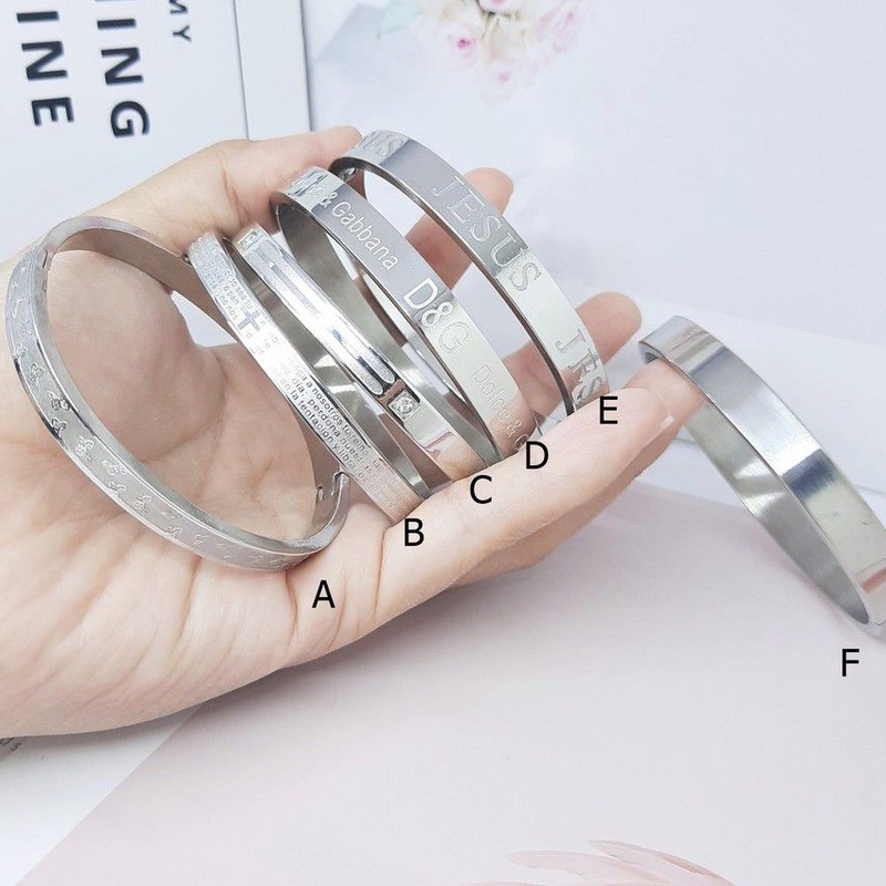 Gelang Bangle Titanium Salib Yesus Pria Wanita Silver Putih Polos - BB631
