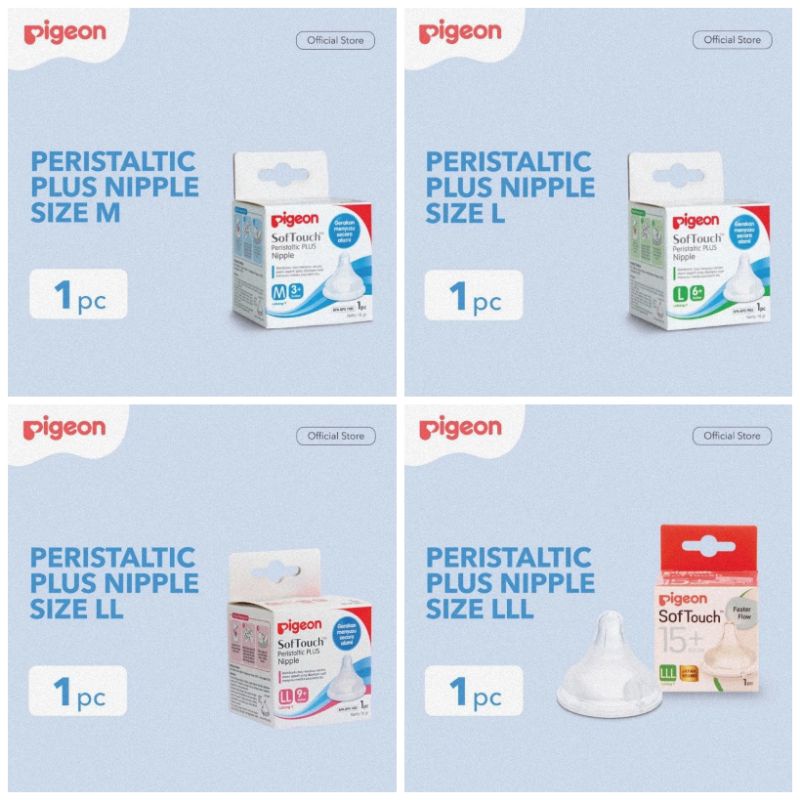 Pigeon Peristaltic Plus Nipple Isi 1 Pcs - Dot Botol Susu Wide Neck