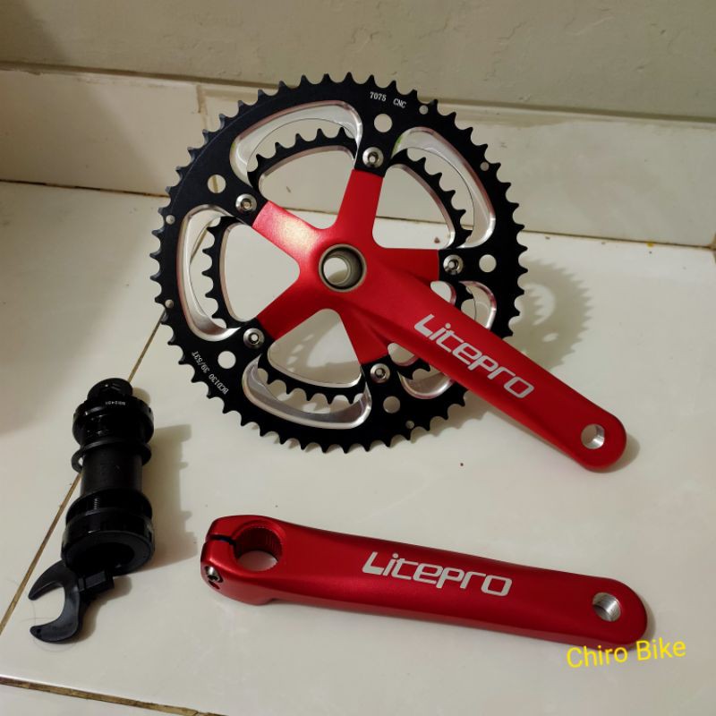 crank sepeda lipat double 2 speed 53-39T HT2 LITEPRO merah