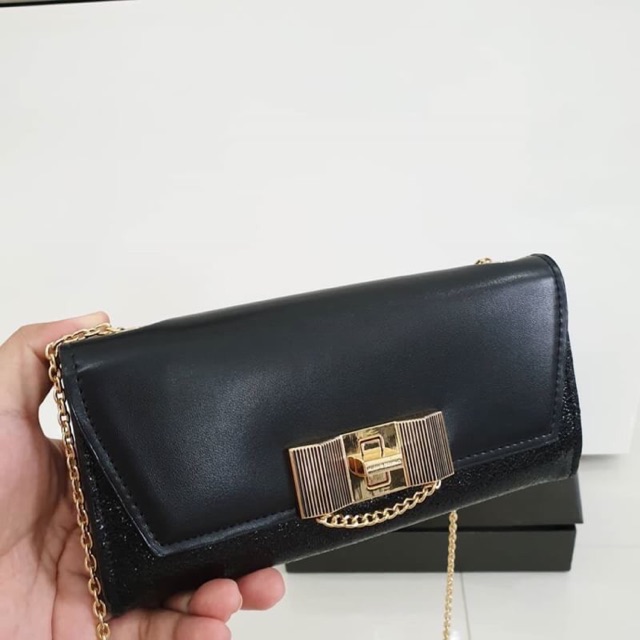 Dompet cnk charles and & keith ori original murah ck clutch black glitter wallet