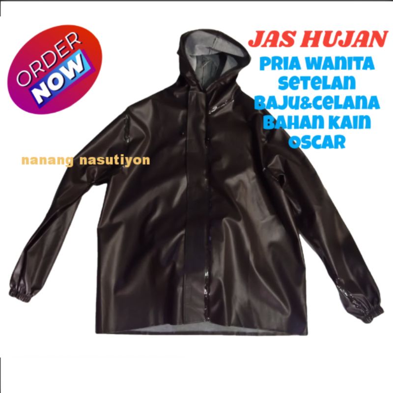 MANTEL JAS HUJAN PRIA WANITA BAHAN OSCAR SETELAN BAJU CELANA ROK