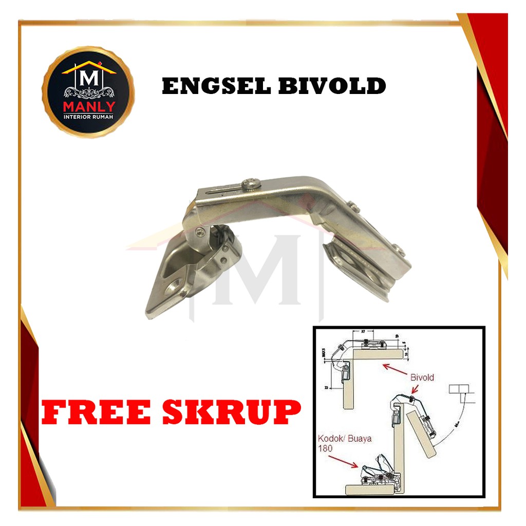 Engsel Bivold/ Engsel Sendok Pintu Sudut Bifold/ Bivold Pasangan Engsel Buaya 180 Derajat Isi ( 1Pcs)