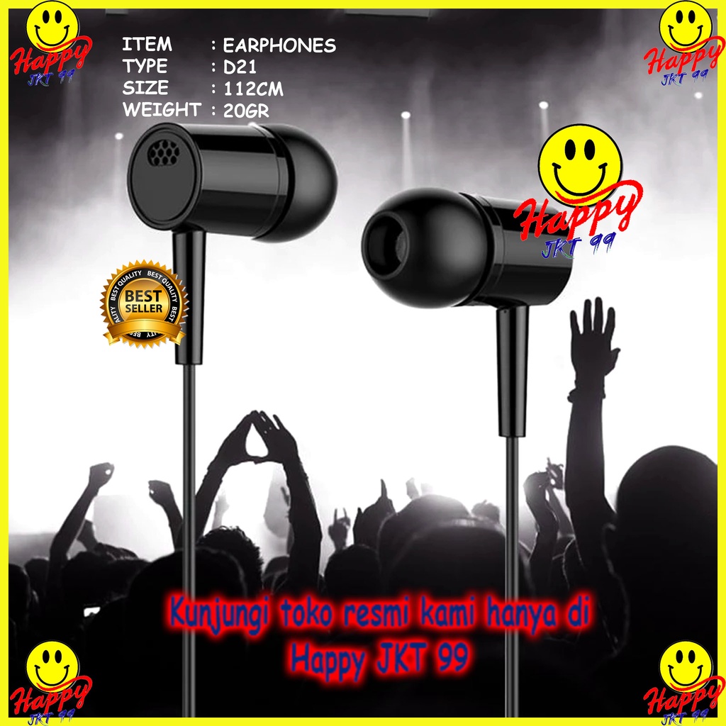 HEADSET EARPHONE HANDSFREE D21 UNIVERSAL STEREO BASS