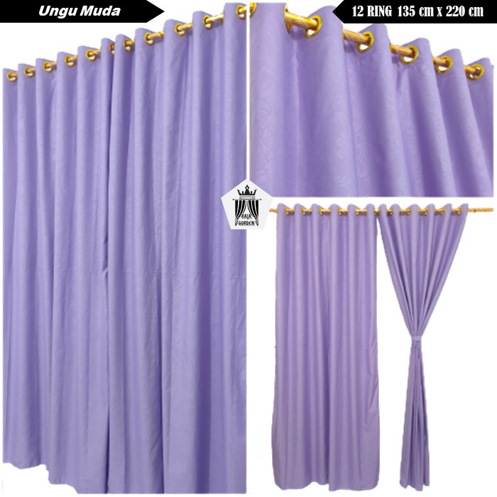 Gorden Polos Embos Ungu Muda Lilac Hordeng Pintu Jendela Smokring 12 Ring Ukuran Lebar Tinggi 135 x 
