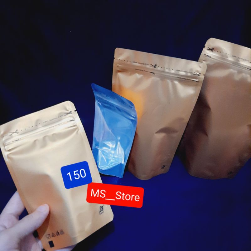 Standing pouch plastik klip gold berdiri 150 bolak balik | wadah kemasan makanan 15x9