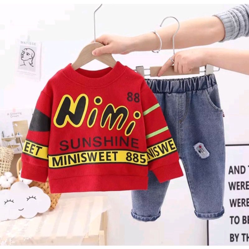 PROMO-SETELAN SWEATER CELANA PANJANG DENIM ANAK LAKI-LAKI DAN ANAK PEREMPUAN UMUR 1-5 TAHUN