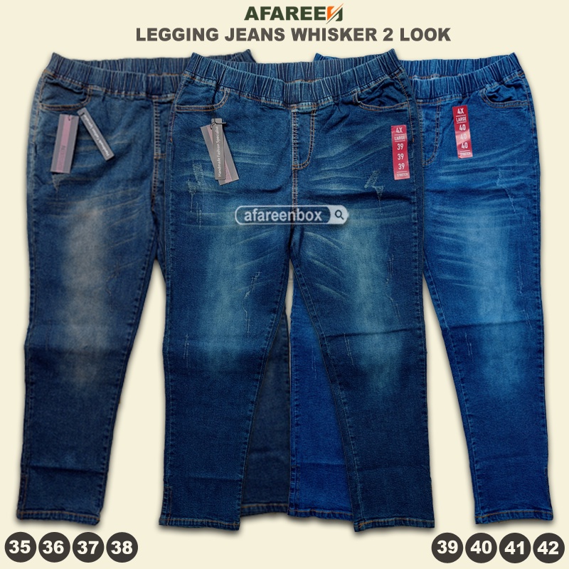 AFAREEN - Celana Jeans Pinggang Karet Celana Wanita Celana Jeans Wisker Premium 35-42